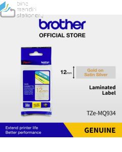 Foto alat tulis merk Brother (tape) terlaris type Brother TZE-MQ934 Gold on Satin Gold 12mm P-touch Tape